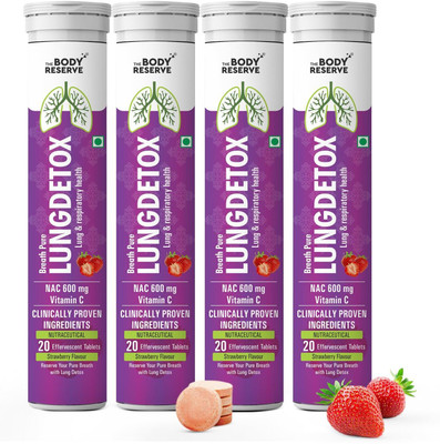 THE BODY RESERVE Lung Detox With N-Acetylcysteine 600mg + Vitamin C For Lungs &Respiratory Health(4 x 20 Tablets)