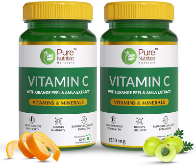 Pure Nutrition Vitamin C 1250mg with Amla & Orange Peel | Boosts Immunity & Skin Health(2 x 60 Tablets)