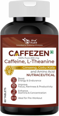 Hiral Health Caffezen Caffeine Tablets - Boost Energy, Stamina with Gotu Kola and LTyrosine(2 x 60 Tablets)