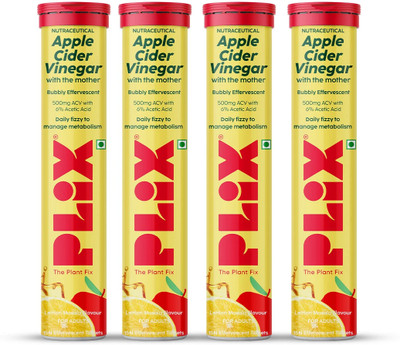 The Plant Fix Plix Apple Cider Vinegar 15 Effervescent Tablets Lemon Masala Flavor with Vitamin B12(4 x 15 No)