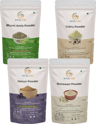 VITAL VIBE Bhumi Amla, Gokhru, Jamun, Satawari Powder | Pure & Natural | For Men & Women(4 x 100 g)