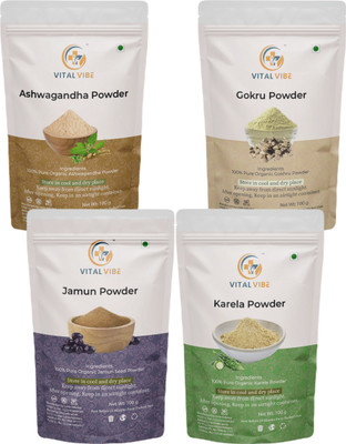 VITAL VIBE Ashwagandha, Gokhru, Jamun, Karela Powder | Pure & Natural | For Men & Women(4 x 100 g)