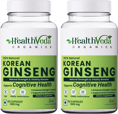Health Veda Organics Korean Red Ginseng, Supports Brain Function For both Men & Women(2 x 60 Capsules)