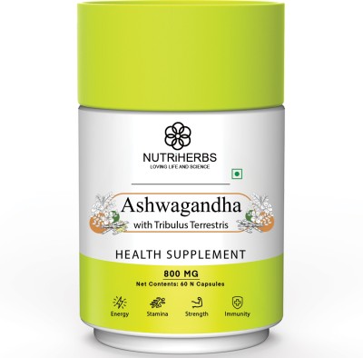 Nutriherbs Ashwagandha with Tribulus Terrestris 60 Capsules Immunity Booster(800 mg)