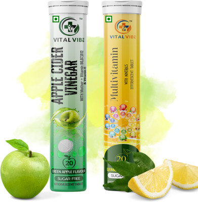 VITAL VIBE ACV and Multivitamin Effervesent Tablets For Weight and Immunity Management.(2 x 20 Tablets)