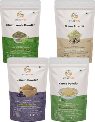 VITAL VIBE Bhumi Amla, Gokhru, Jamun, Karela Powder | Pure & Natural | For Men & Women(4 x 100 g)
