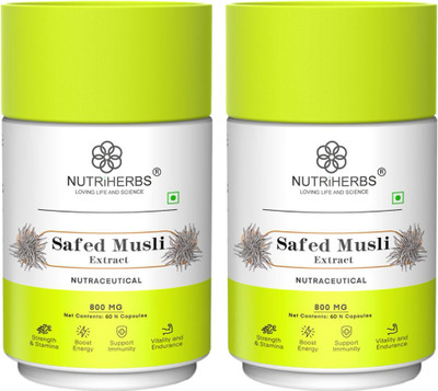 Nutriherbs Safed Musli Powder Capsule|Energy & Vitality Booster Supplement for Men & Women(2 x 60 Capsules)