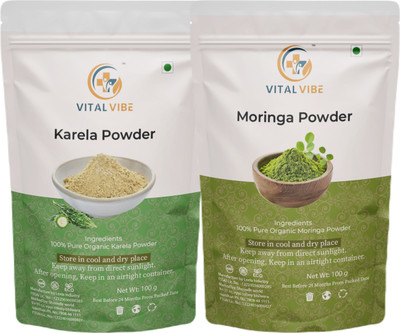 VITAL VIBE Karela, Moringa Powder | Pure & Natural | For Men & Women(2 x 100 g)