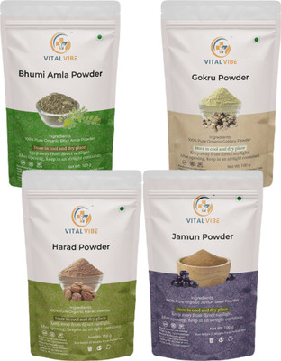 VITAL VIBE Bhumi Amla, Gokhru, Harad, Jamun Powder | Pure & Natural | For Men & Women(4 x 100 g)