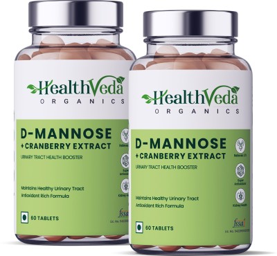 Health Veda Organics D-Mannose + Cranberry Extract For Kidney Health & Urinary Tract Infection(2 x 60 Tablets)