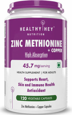 HealthyHey Nutrition Zinc Methionine Plus Copper,Supports Immune and Antioxidant Protection-120 Veg Cap(120 No)