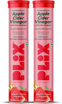 The Plant Fix Plix Apple Cider Vinegar 15 Effervescent Tablets Watermelon Flavour with Vitamin B12(2 x 15 No)