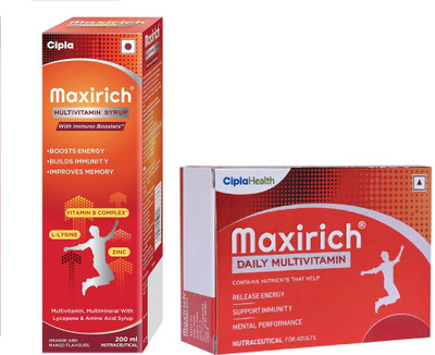 Maxirich Multivitamin and Minerals Softgel Capsules 3 Strip, Multivitamin Syrup 200ml(2 x 15 Capsules)
