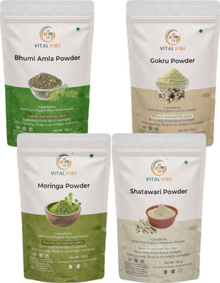 VITAL VIBE Bhumi Amla, Gokhru, Moringa, Satawari Powder | Pure & Natural | For Men & Women(4 x 100 g)