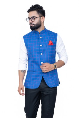 ALJAAMI Checkered Men Waistcoat