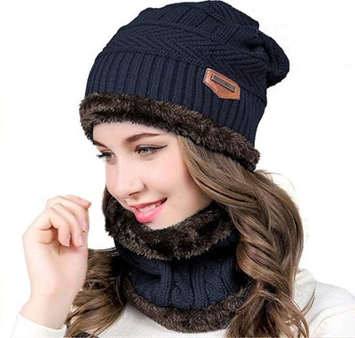 AACHARYA Solid, Self Design, Embellished, Woven Beanie Cap