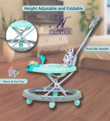 Ankur Creation Musical Activity Walker With Parent Rod(Green, Grey)