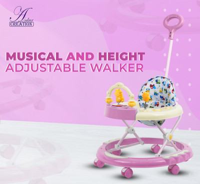 Ankur Creation Musical Activity Walker With Parent Rod(Pink)