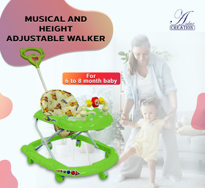 Ankur Creation Musical Activity Walker With Parent Rod(Green)