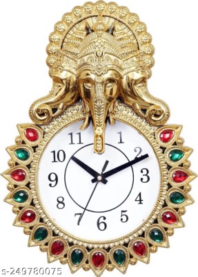 IRU Creation Analog 33 cm X 24 cm Wall Clock(Gold, With Glass, Standard)