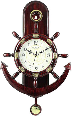 ShopGlobal Analog Wall Clock(Maroon, With Glass)
