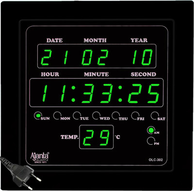 AJANTA Digital 25.4 cm X 25.4 cm Wall Clock(Green, Black, With Glass, Standard)