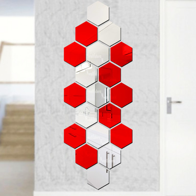 wall1ders 90 cm Hexagon10Silver10Red_WFLP Self Adhesive Sticker(Pack of 20)