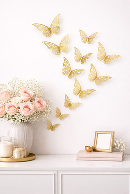 PopTheParty 3d Butterfly Wall Decoration Item For Living Room Balcony Wall Adhesive Stickers(Golden)
