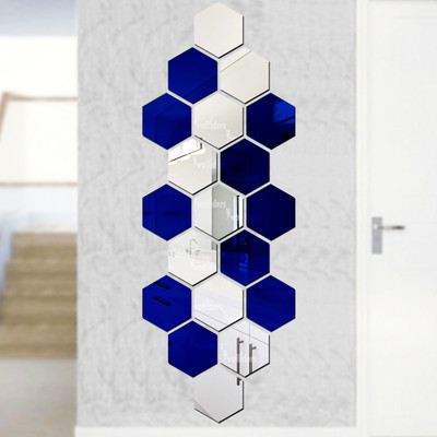 wall1ders 90 cm Hexagon10Silver10Blue_WFLP Self Adhesive Sticker(Pack of 20)