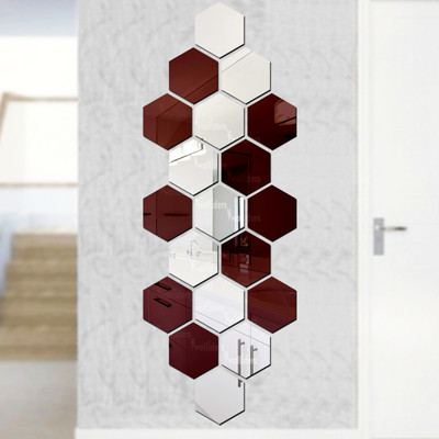 wall1ders 90 cm Hexagon10Silver10Brown_WFLP Self Adhesive Sticker(Pack of 20)