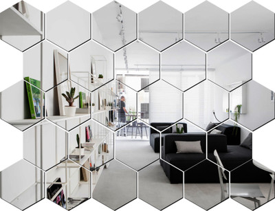 wall1ders 70 cm Bighexagon28Silver_WFLP Self Adhesive Sticker(Pack of 28)