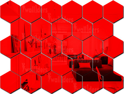 wall1ders 70 cm Bighexagon28Red_WFLP Self Adhesive Sticker(Pack of 28)