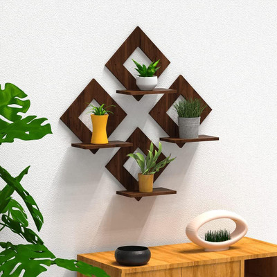 Pot Stand Set of 4 Piece Decorative Wooden Wall Hanging for Home Decor Office(Brown, Black)