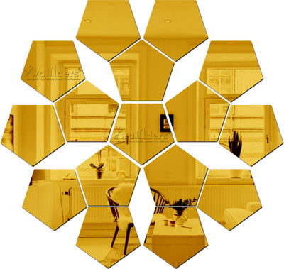 wall1ders 49 cm Pentagon16Golden_WFLP Self Adhesive Sticker(Pack of 16)