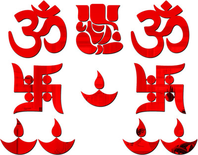 wall1ders 45 cm GaneshacomboRed_WFLP Self Adhesive Sticker(Pack of 1)