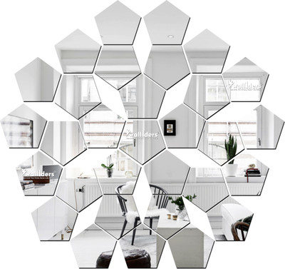 wall1ders 68 cm Pentagon31Silver_WFLP Self Adhesive Sticker(Pack of 31)