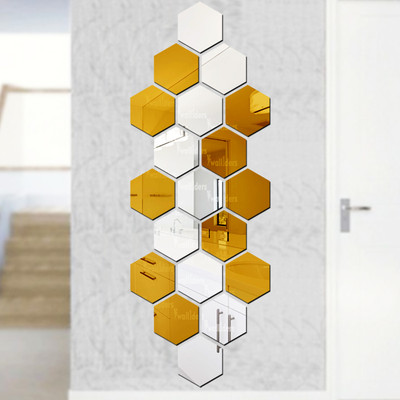 wall1ders 90 cm Hexagon10Silver10Golden_WFLP Self Adhesive Sticker(Pack of 20)