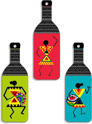 Wooden warli bottle designer wall hanging for offce and living room(Multicolor)