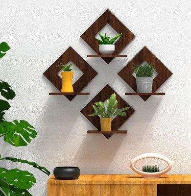 SHAJOC MDF Wooden Multipurpose SQUARE+ROUNDTREE Shaped pot stand pack of 8 Pics(8 inch X 4 inch, Brown)