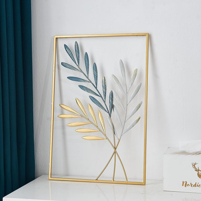 ELIE INDIA Modern Metal Wall Art Frame Decorative Golden Blue Silver Leaf Home Decor(Golden)