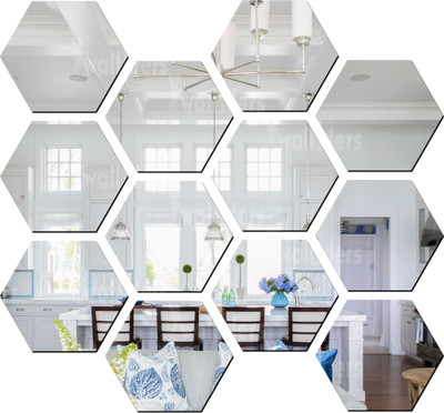 wall1ders 65 cm Bighexagon12Silver_WFLP Self Adhesive Sticker(Pack of 12)