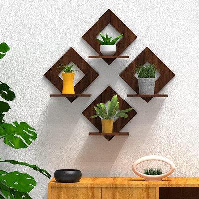 Stalory Walnut Finish Wooden Square Wall Hanging Planter Stand(Brown)