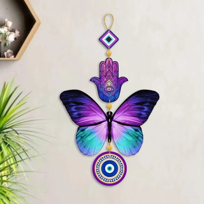 Shashank wooden fusion butterfly with evil eye wall hanging,office,living room(Multicolor)