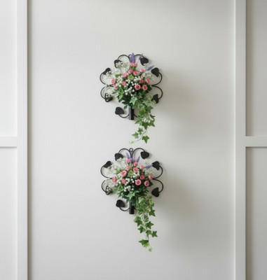 Karigar Bazaar Premium Metal Wall Hanging Flower Holder Decorative Wall Art Stand(18 cm X 18 cm, Black)