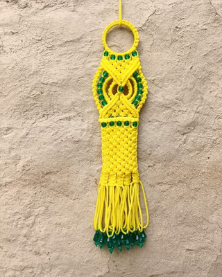 Kasba Macrame Wall Hanging| Utility Holder| Home Decor| Wall Decor | Lemon Yellow(18.5 inch X 4.5 inch, Lemon Yellow)