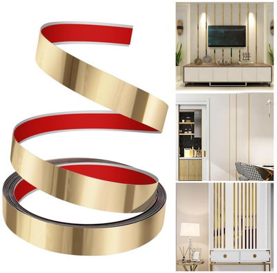 ELIE INDIA 16.4ft Golden Metal Trim Wall Strip Stainless Steel Self-Adhesive Peel and Stick(Gold)