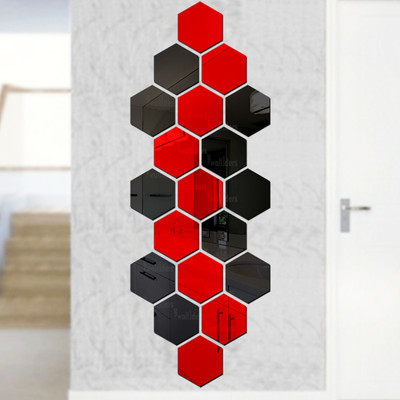 wall1ders 90 cm Hexagon10Red10Black_WFLP Self Adhesive Sticker(Pack of 20)