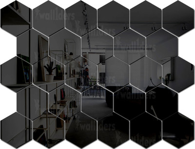 wall1ders 70 cm Bighexagon28Black_WFLP Self Adhesive Sticker(Pack of 28)