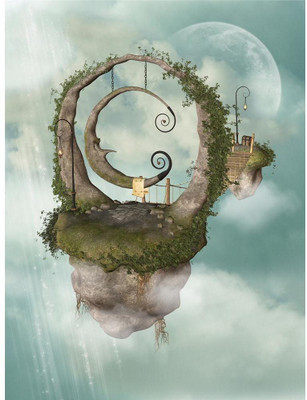 Pitaara Box 81.28 cm Fantasy Landscape With Floating Island In The Sky Unframed Glossy PVC Vinyl Wall Sticker Decal Self Adhesive Sticker(Pack of 1)