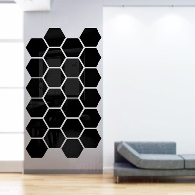 wall1ders 105 cm Bighexagon24Black_WFLP Self Adhesive Sticker(Pack of 24)